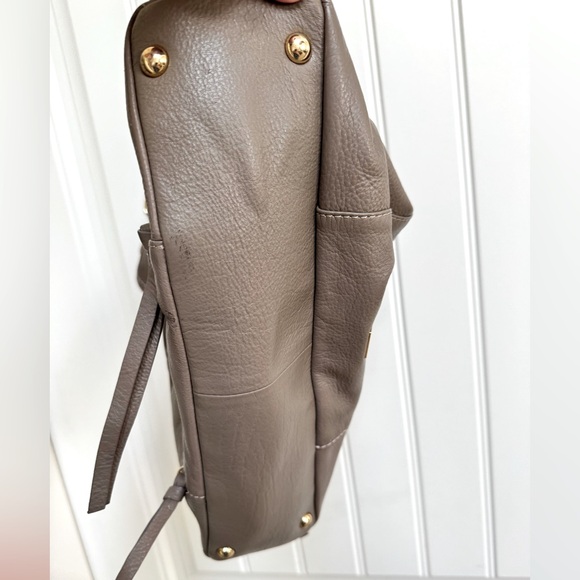 Kooba Everette Taupe Soft Leather Tote Handbag w Front Pocket. 16” by 13” by 3” - Picture 5 of 10